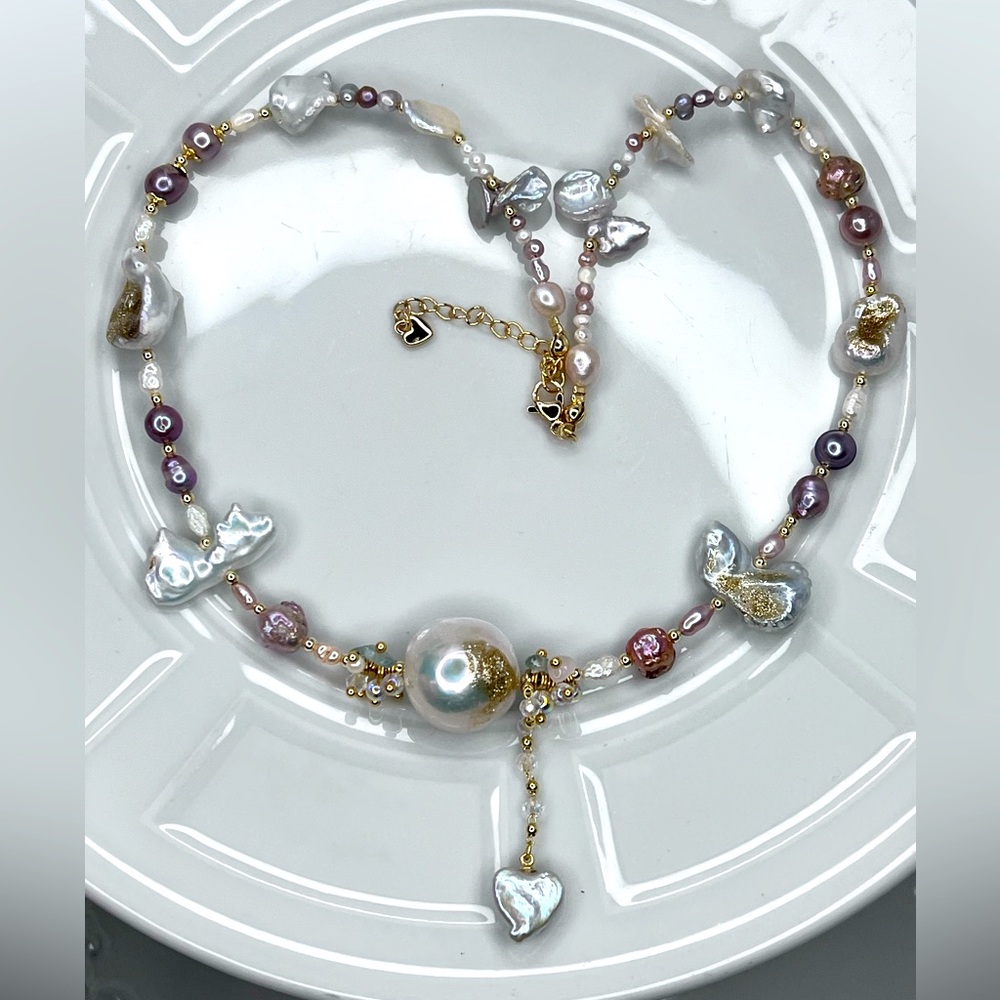 Handmade Freshwater Pearl Multi Shapes Adjustable Necklace High Luster